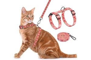 Seyezo Cat Harness and Leash Set, Adjustable Kitten Harness Escape Proof Cats Harness, Soft Lightweight Walking Travel Pet Harness, Cute Kitty Harness Leash Set for Small Medium Cats, Pink Strawberry