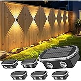 Ellasay Solar Fence Lights Outdoor: Waterproof IP65 with Dual LED Up Down Wall Lighting 3 Color Modes Diamond Crystal Cut Design Easy to Install for Garden Backyard Patio 6 Pack