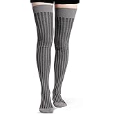 Moon Wood Women Thigh High Socks Vertical Stripes Cotton Extra Long Over the Knee Socks Thick leg warmers Boot Socks