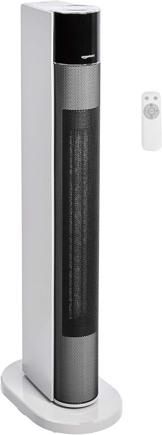 AmazonBasics ECO Oscillating Portable Tower Heater, 2 Fan Speeds, 3