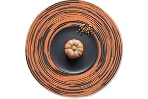 AHHFSMEI Round Braided Halloween Placemats 15 Inch Round Table Mats for Dining Tables Natural Woven Heat Resistant Place mats Set of 6 (Orange Black)