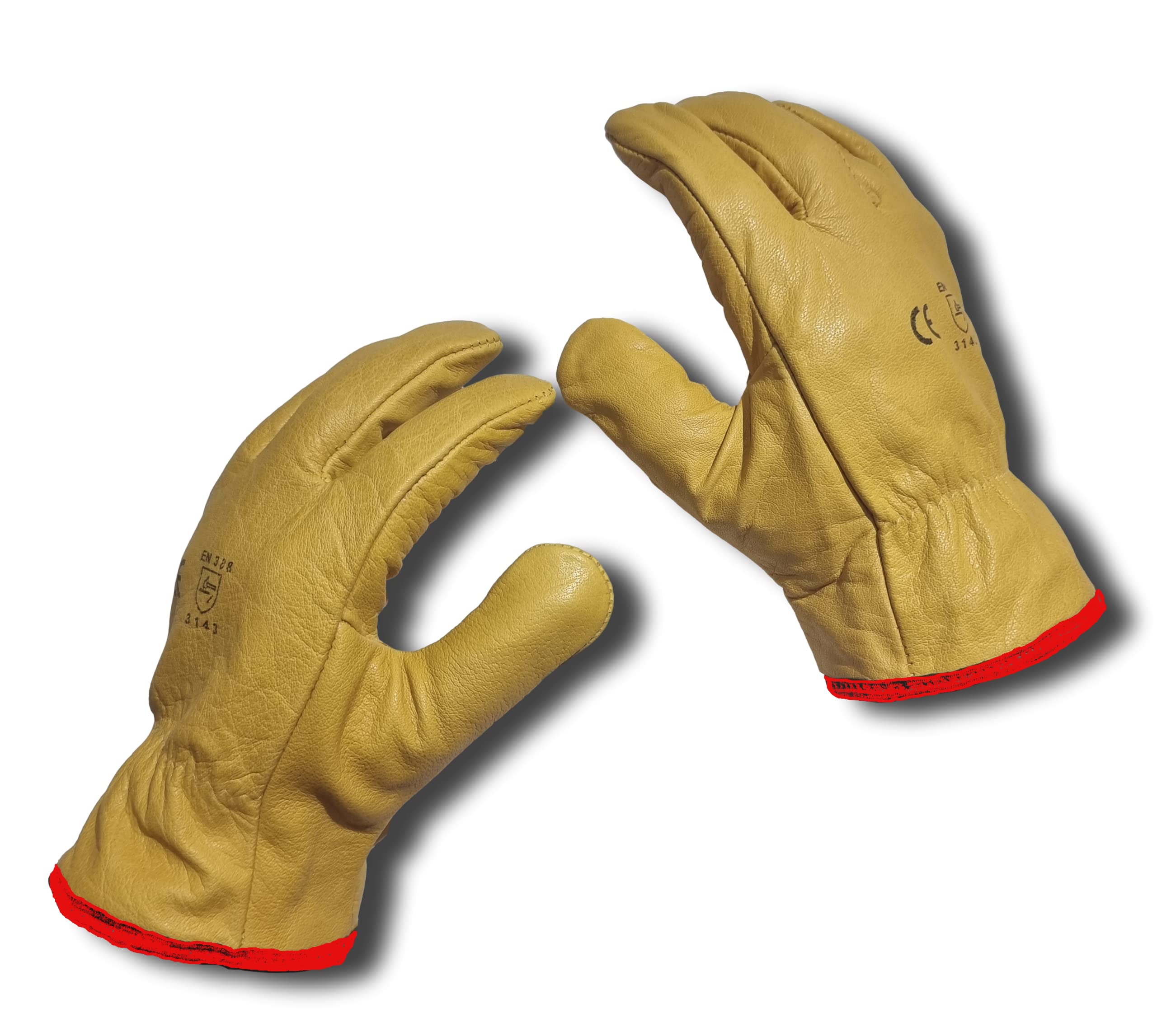 LLB Premium Fleece Lined Yellow Leather Winter Thermal Cold Work Gloves PPE HGV Lorry Two Pairs XL 10