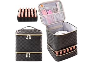AGX Bravo Nail Polish Organizer Bag Holds 30 Bottles & Nail Lamp Gel Nail Polish Storage Organizers for Nail Tech Carrying Case Manicure Kit Supplies Bag, Checkerboard Black (BAG ONLY)