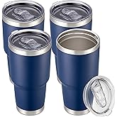Cool Yoleb 30 oz Tumbler with Lid Stainless Steel Tumblers Bulk Vacuum Insulated Cup Reusable Powder Coated Travel Mug Double Wall Leak Proof Cups Keep Cold Drinks for 12 Hours Navy, Set of 4