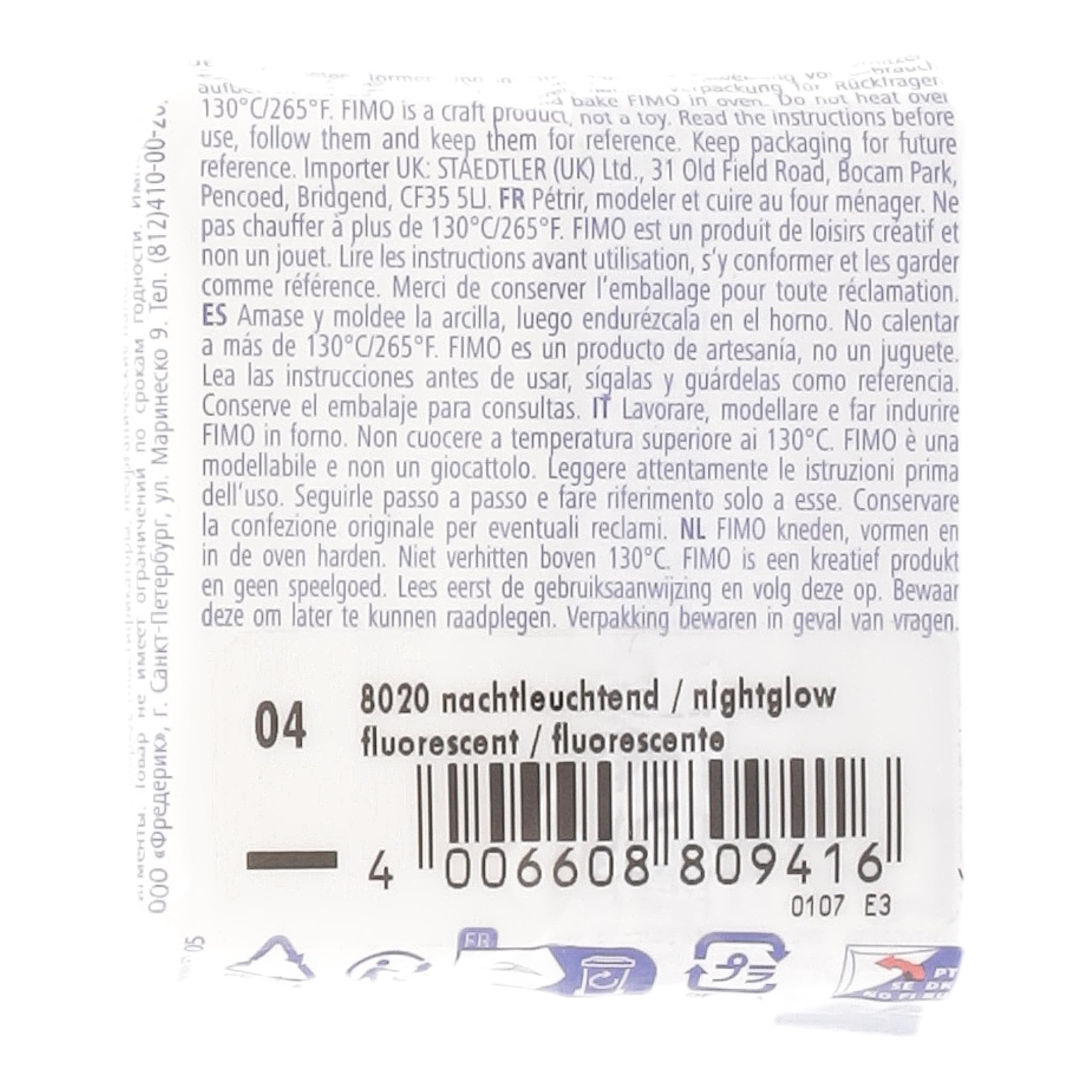 Staedtler FIMO Effects Polymer Clay - -Oven Bake Clay for Jewelry, Sculpting, Luminescent 8020-04