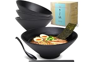 Ramen Bowl Set 1700ml Ramen Bowls Set of 4 Large Pho Bowls with Chopsticks Spoon Noodle Bowls Japanese Soup Bowl Black APEX S