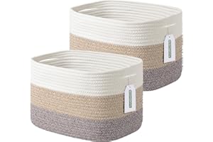 ECDYQXVU Cotton Rope Storage Basket, 15x10x9 Inches, Woven Basket for Shelves, Clothes, Toys, Towels, Books, and Laundry, Dur