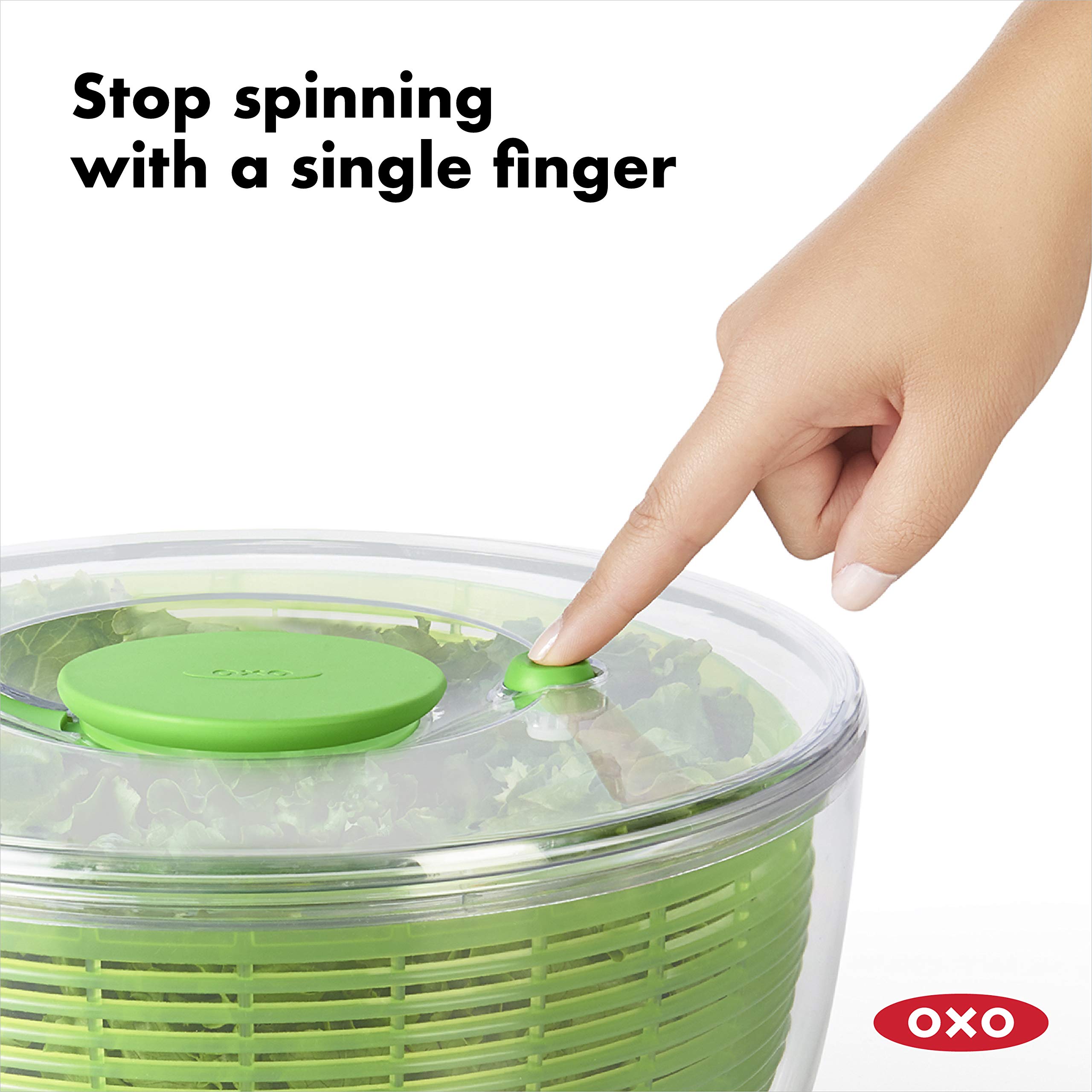 OXO Good Grips Salad Spinner - Large, Green Lettuce & Fruit Washer, BPA-Free, Easy One-Hand Pump