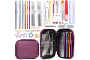 Pnytty Crochet Hooks, 100pcs Crochet Hook Kit with Case, Include Ergonomic Crochet Hooks, Crochet Accessories, Knitting Needles, Stitch Markers for Beginners and Experienced (Purple)