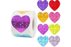 Anwyll Heart Stickers - 500Pcs 1.5Inch Valentines Day Heart Stickers Glitter Colored Heart Shaped Sticker for Kid Reward Classroom Self Adhesive Love Incentive Sticker for Envelope Birthday Wedding