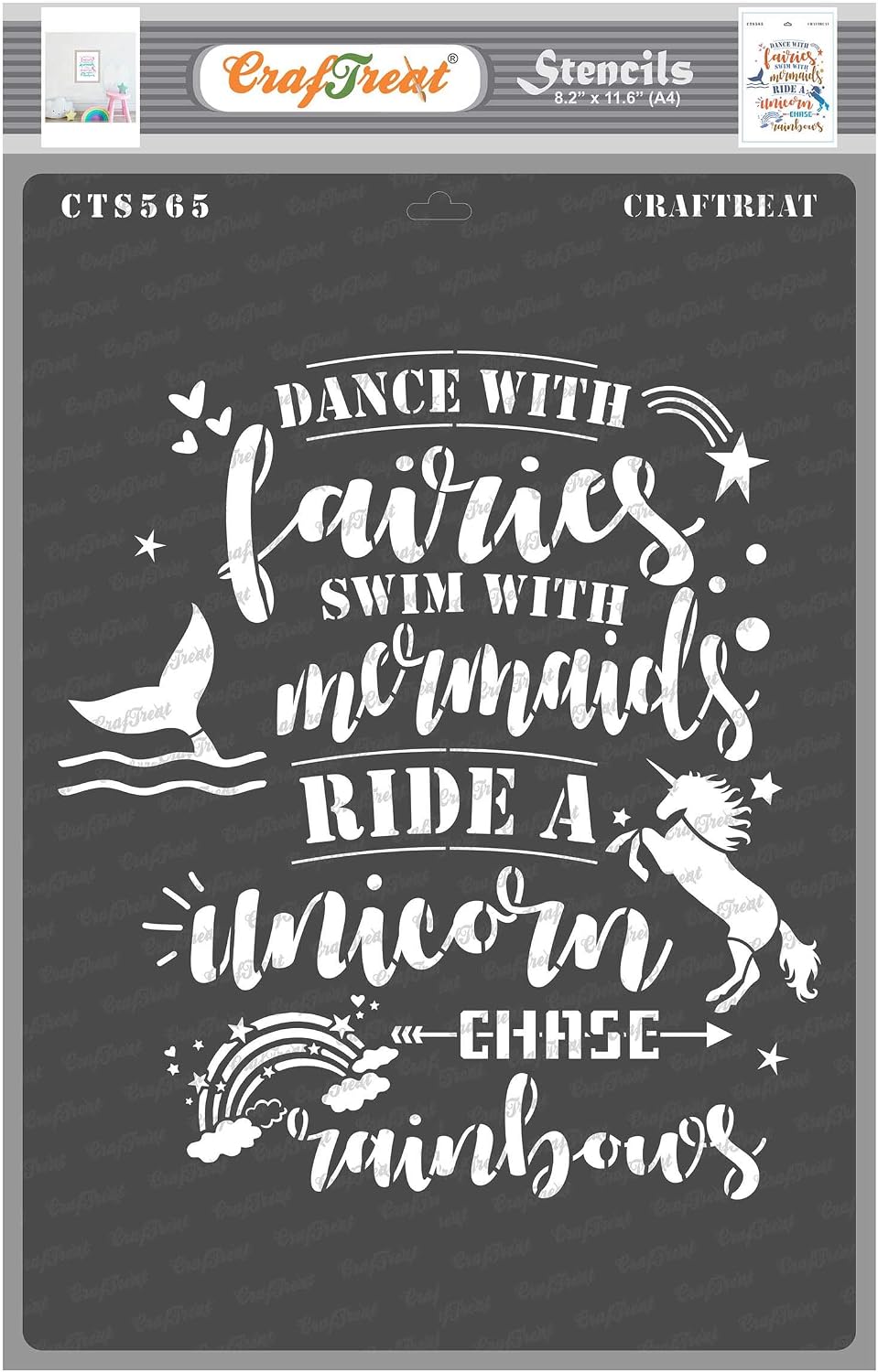 CrafTreat Reusable Quote Stencils for Painting on Wood Canvas, Fabric and Wall, Chase Rainbows -A4 (8.3 x 11.7 Inch)