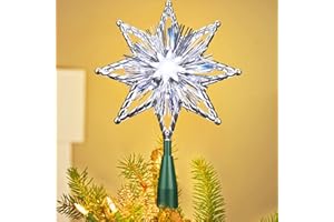 ODEETRONIC Christmas Tree Topper Star, 8in 120V UL Certified Double Sided 8-Point Star Christmas Treetop Lights, Indoor Lighted Christmas Tree Decorations for Xmas Home Party Wedding Decor, Cool White