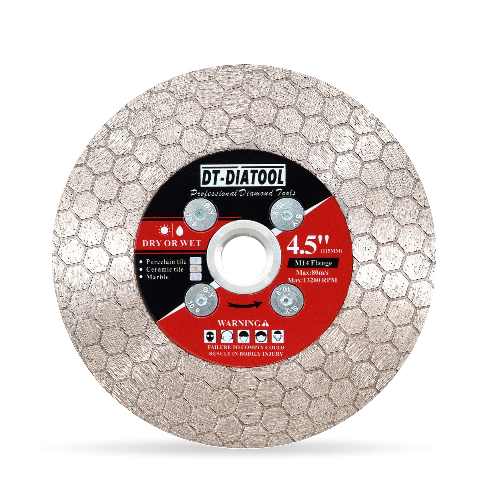 DT-DIATOOL Diamond Cutting Disc Tile Cutting Disc 115mm with M14 Flange for Porcelain Ceramic Marble Artificial Stoneware Edge Grinding