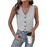 GORGLITTER Women's Striped V Neck Vest Top Sleeveless Cropped Vest Button Down Fashion Casual Dressy Tops