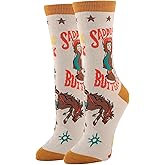 ooohyeah Women's Novelty Western Crew Socks, Funny Crazy Cowgirl Dress Socks Gift, Fit Women's Shoe Size 5-10