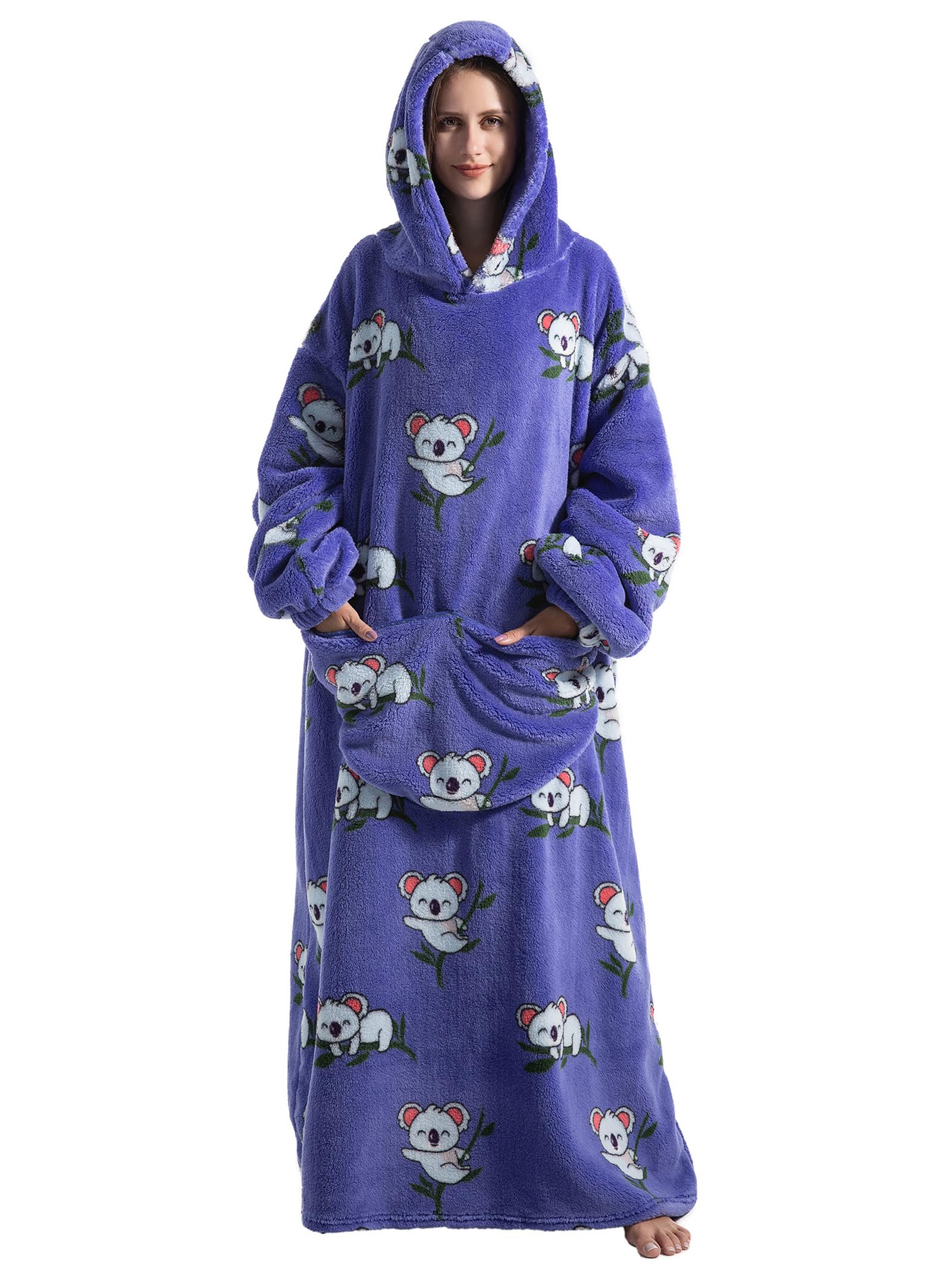 JOREAY Extra Long Blanket Hoodies for Women Men, Oversized Snuggle Fleece Wearable Fluffy Blanket, Giant Hooded Sweatshirts for Teen and Adult