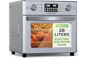 NutriChef 26L Electric Air Fryer Oven | 1700W Countertop Rotisserie & Air Fryer | 360° Rotating Feature | 10 Digital Menu Pre