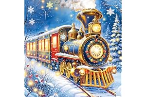 SENQAO Train Diamond Art Kits for Adult, Christmas Diamond Painting Kits for Beginners, DIY Full Drill Winter Holdiay Rhinest