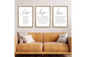 LUZHIQIANG Faith Hope and Love Bible Verses Wall Decor Sign 16x11Inch Wood Framed Set of 3 Farmhouse Living Room Christian Faith Scripture Art Inspirational Religious Quote Love Wall Hanging (Wood)