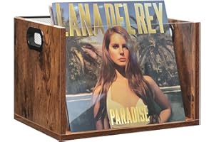 GALHUBIS Vinyl Record Storage Crate, Holds up To 60 LPs, Album Visible Storage Box with Acrylic Front, Handle, Wooden Multi-Purpose Organizer for Records, Magazines and Books, for Desktop and Home Office