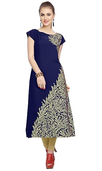 Women's Blue Color Floral Print Straight Crepe Kurta