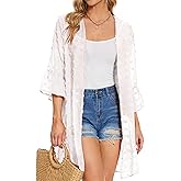 CHICGAL Womens Kimono for Summer Puff Sleeve Cardigan Casual Loose Fit Beach Cover Ups Resorts Swimwear