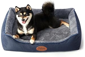 Tidore Orthopedic Dog Beds for Medium Dogs, Durable Egg Crate Foam Sofa Dog Bed wit Washable Removable Cover,Waterproof Lining,Pet Bed for Large Dogs (Navy Blue-Velvet, 26.4" L x 21.7" W x 6.2" Th)