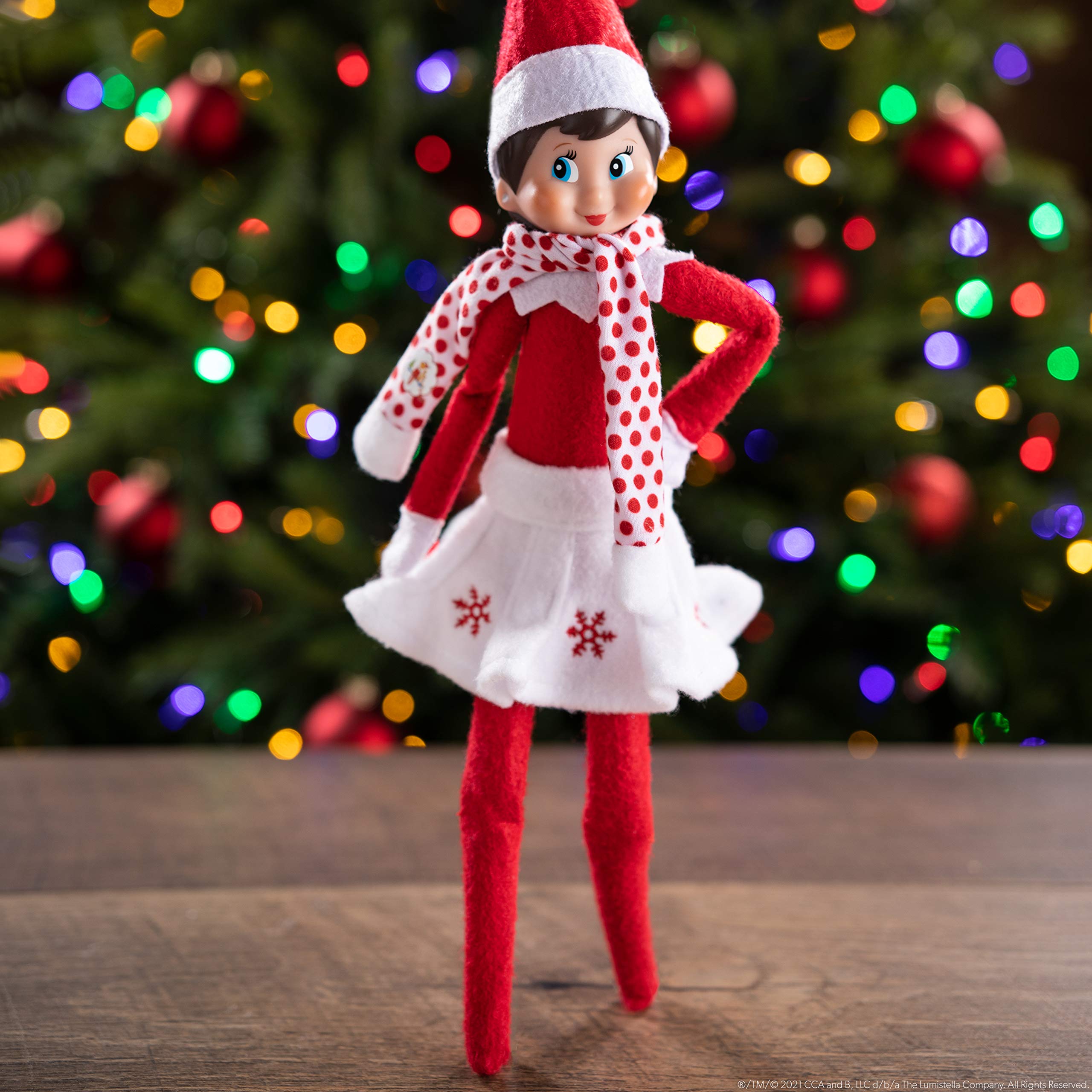 The Elf on the Shelf Claus Couture Collection Snowflake Skirt & Scarf – Red and White Holiday Outfit for Scout Elves – Festive Elf Clothes Accessory – Scout Elf Not Included