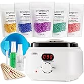 Sunvivi Waxing Kit, Brazilian Wax Warmer for Hair Removal with 5 Bag Hard Wax Beads, Digital Display Melt Warmer Kit for Women Men Full Body, Legs, Face, Bikini,Sensitive skin, White