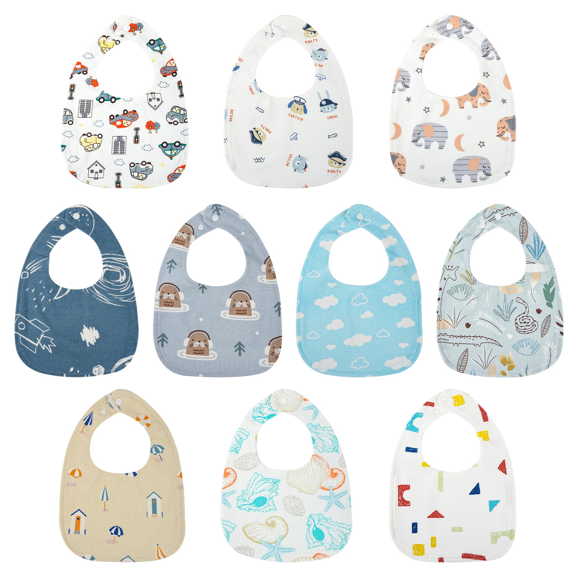 Yafane Baby Dribble Bibs Waterproof Absorbent Cotton Drool Bibs for Baby Boys Girls Unisex Bibs Toddlers Infants for Feeding and Teething 10 Pack (Blue/White)