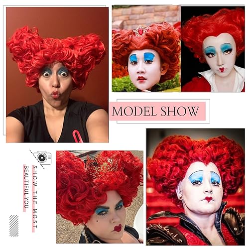 Ebingoo Red Queen of Hearts Wigs +Wig Cap Red Short Curly
