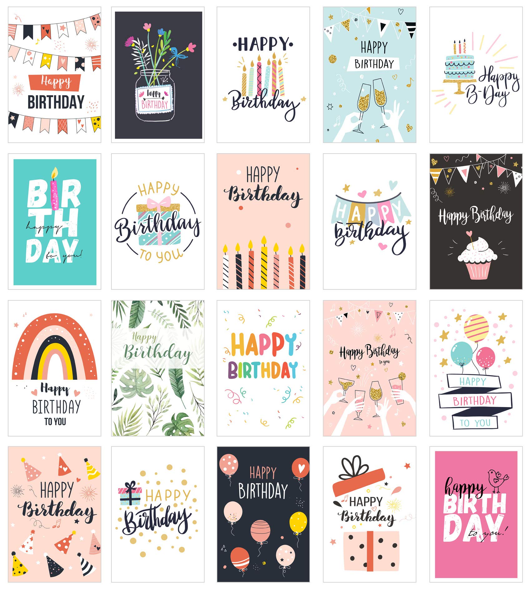 Edition Seidel Set of 20 birthday cards, postcards for adults and children, happy birthday cards