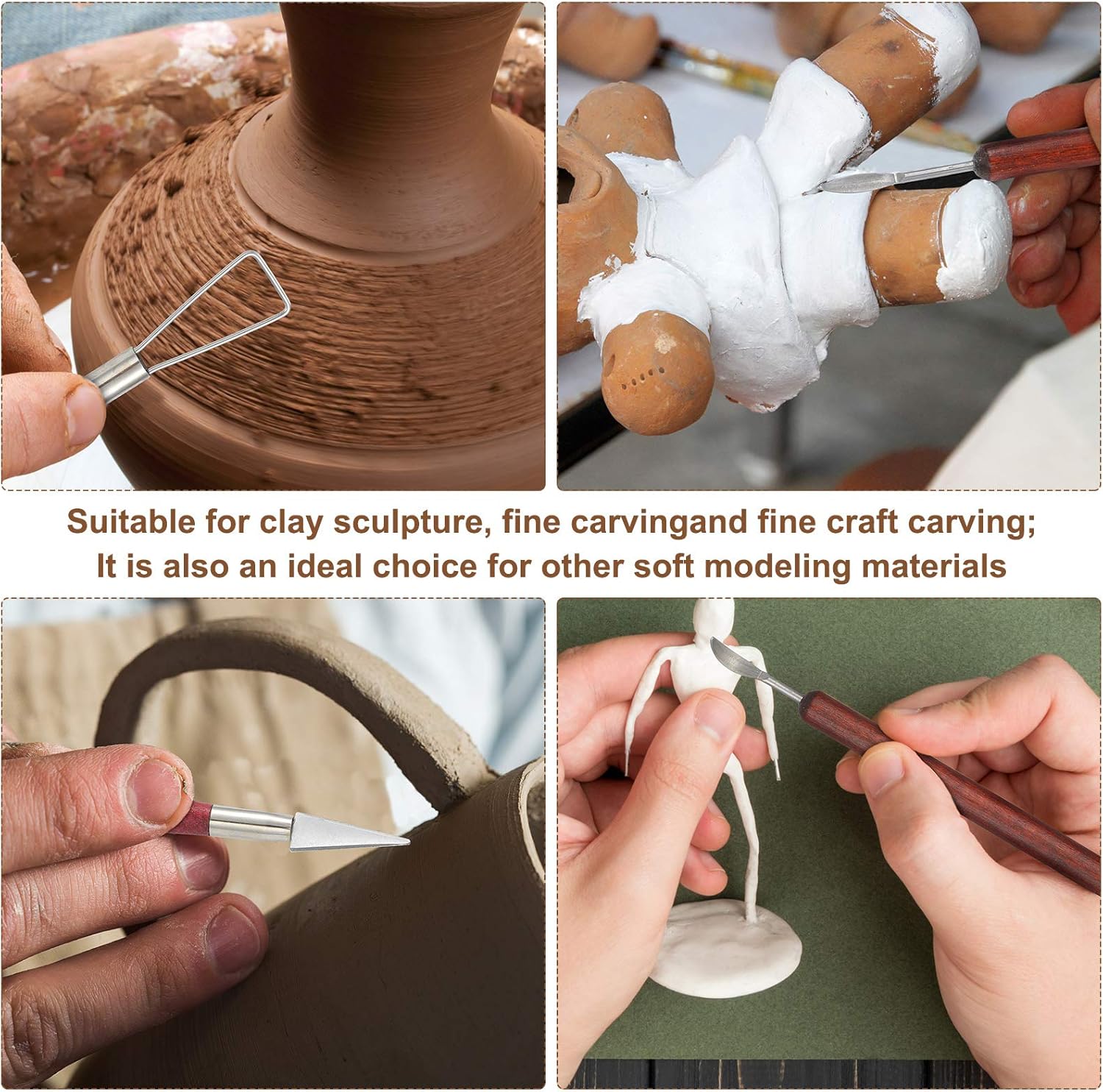 11 Pieces Wooden Handle Clay Pottery Sculpting Tools Clay Sculpting Set Modeling Clay Tools Double-Sided Carving Tool Kit with Storage Bag for Sculpture Clay Carving Pottery Carving Supplies