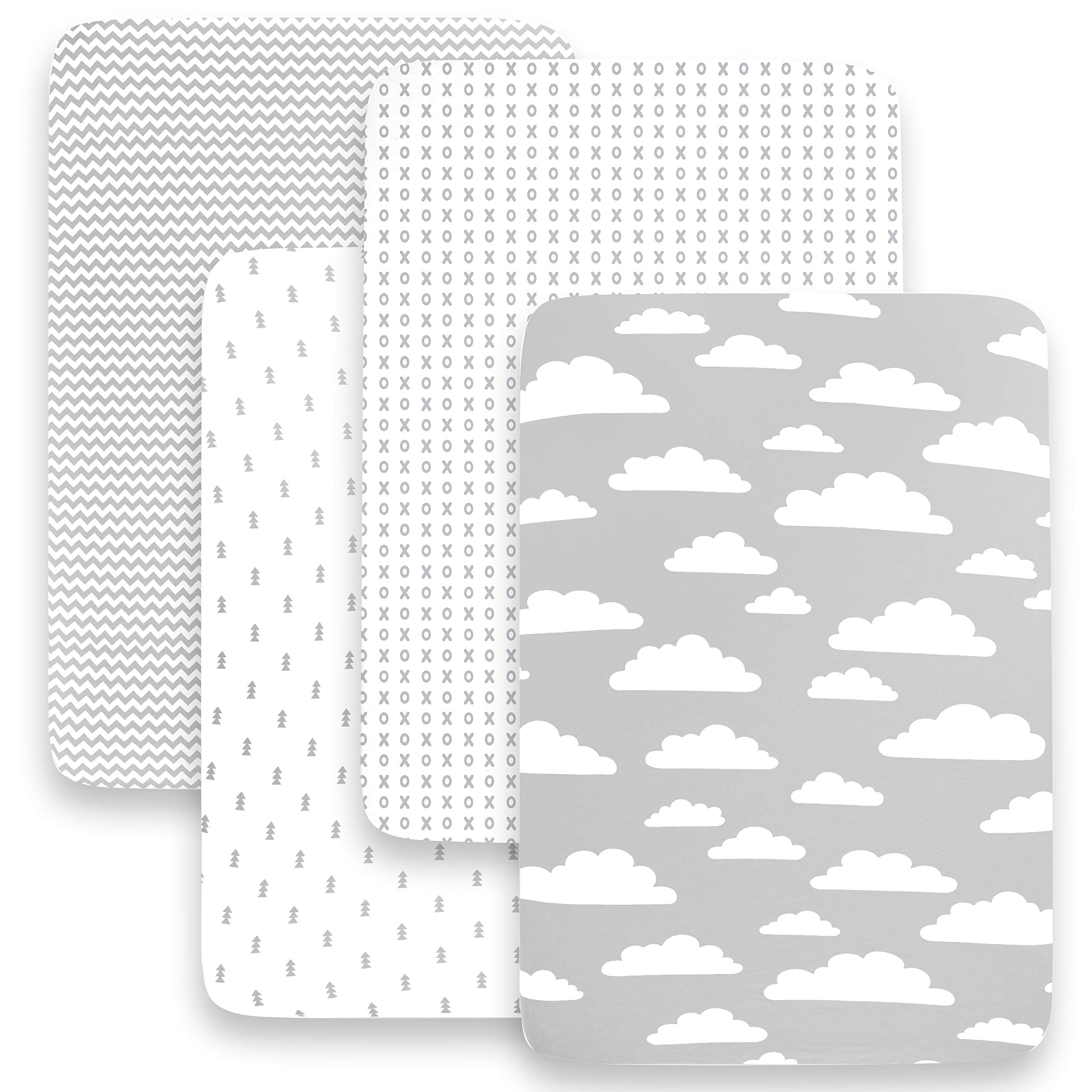 Pack n Play Sheets – Premium Pack and Play Sheets 4 Pack – 100% Super Soft Jersey Knit Cotton Playard Mattress Sheets – Portable Playpen Fitted Play Yard Mini Crib Sheet for Boy & Girl (24 x 38 x 5)