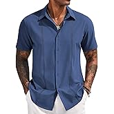COOFANDY Mens Cuban Guayabera Short Sleeve Shirt Casual Summer Beach Tops Button Down Untucked Shirts