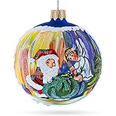 Santa’s Blessing with Angel Glass Ball Ornament 3.25 Inches
