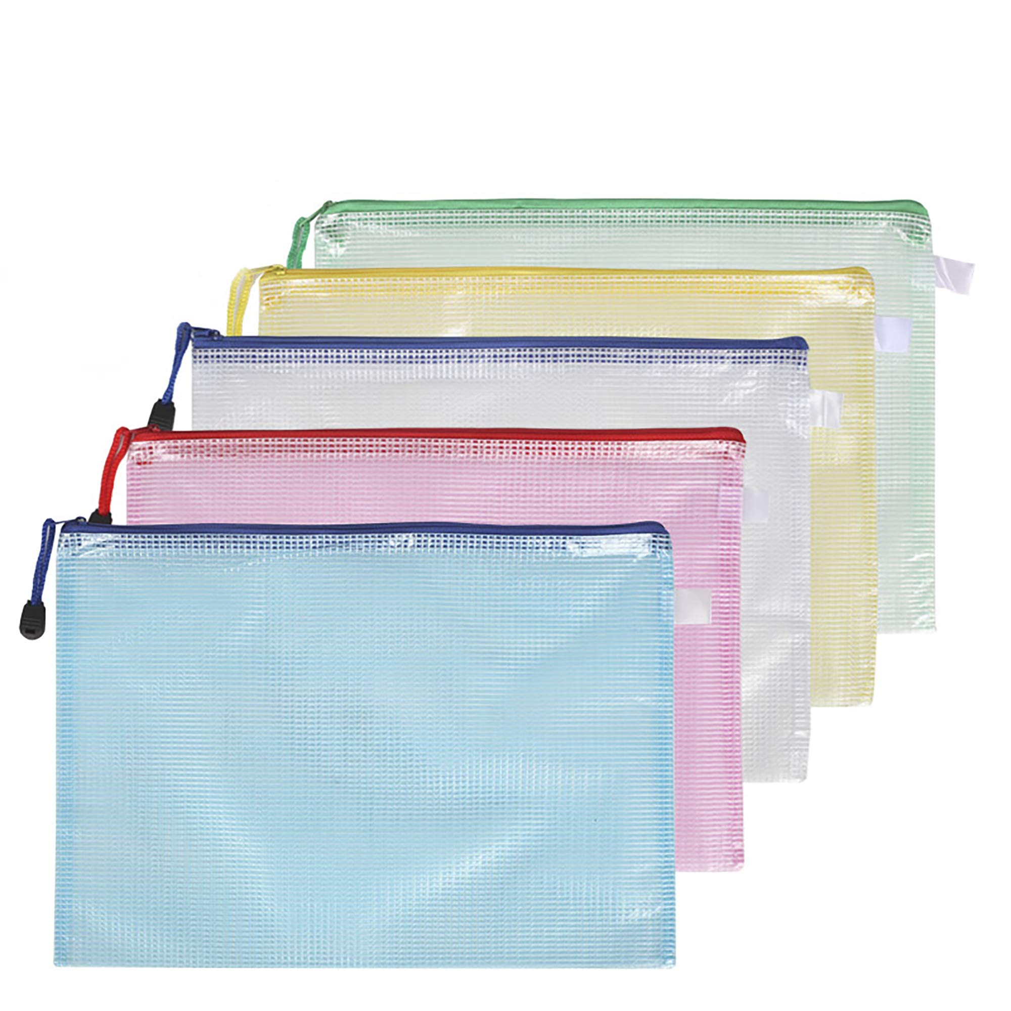 Arnech 5Pcs A5 Plastic Wallets, Ziplock Bags A5 Mesh Document Folders for Files Storage, School, Office, Homework Travel Storage Bags, Paper Organization, Cosmetics (A5-5PCS)