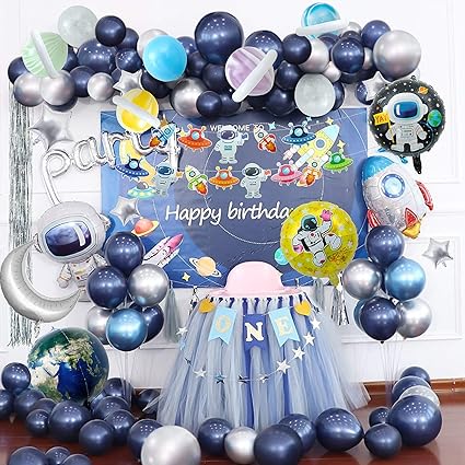 Joeyer Geburtstagsdeko Fur Kinder 54 Stucke Astronauten Raketen Folienballon 4d Erdballon Mit Ufo Banner Fur Das Kinder Space Ballon Astronauten Party Dekoration Amazon De Spielzeug