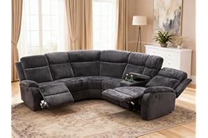 Trygoal Reclining Sectional Sofa Set, L-Shaped Sectional Couch for Living Room, Home Theater Seating with Cup Holders, Modern Intelligent Recliner Sofa, Dark Grey