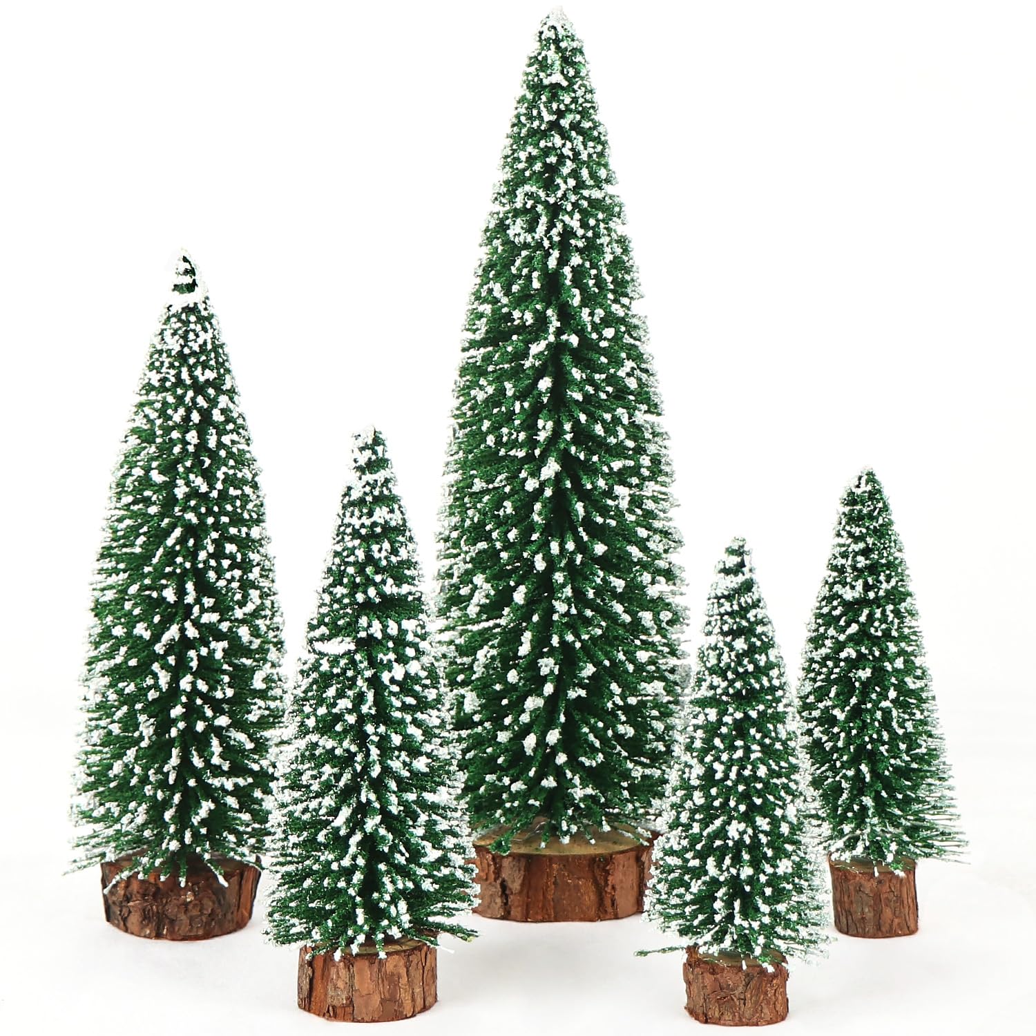 Fayavoo Mini Christmas Tree Bottle Brush, 5Pcs Small Artificial Tabletop Trees, Miniature Sisal Frost Trees for Winter Snow Ornaments and Christmas Crafts