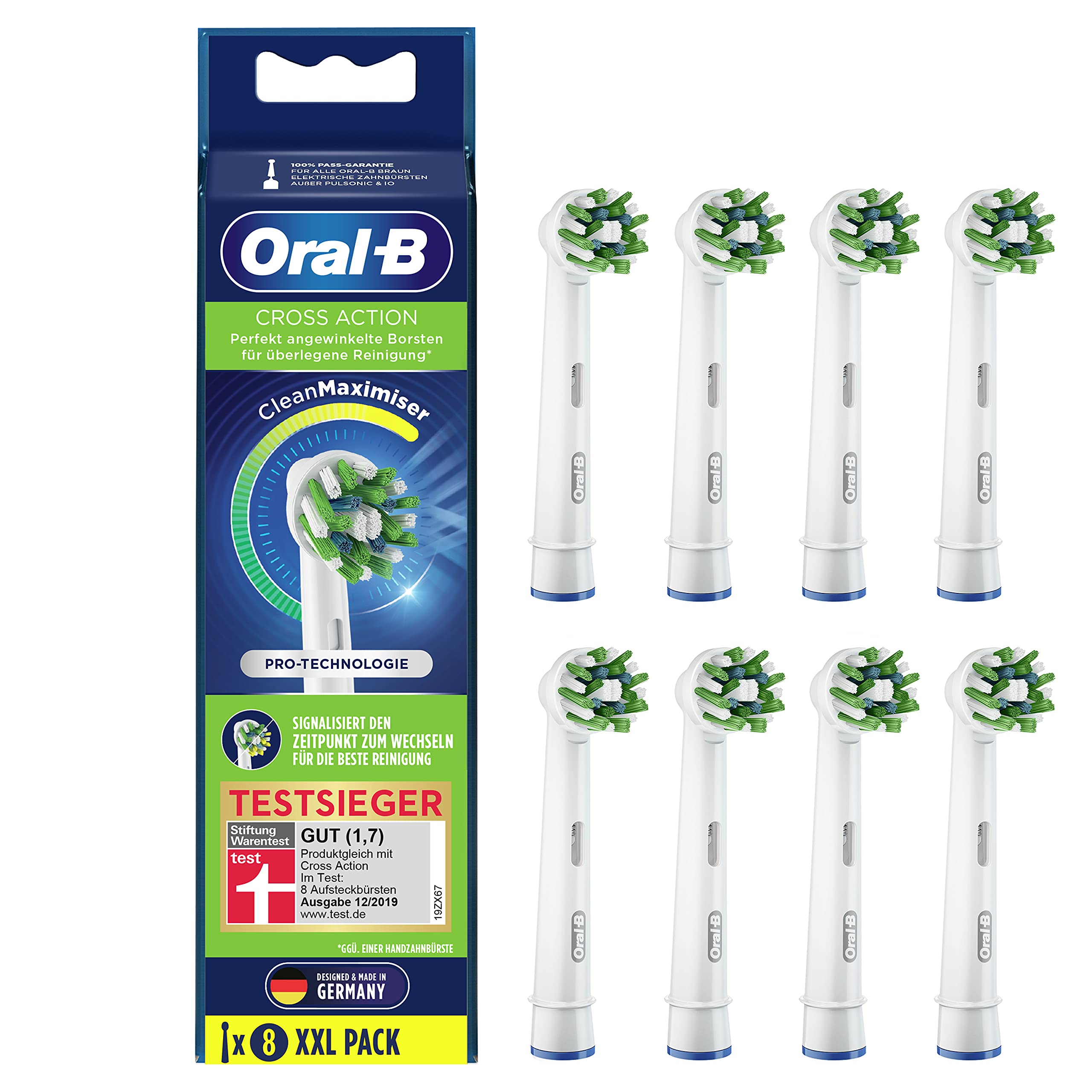 Oral-B CrossAction Toothbrush Heads with CleanMaximiser Bristles for Superior Cleaning Pack of 8