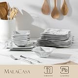 MALACASA Flora 18-Piece Marble Grey Square Dinner Set for 6 Porcelain Microwave view 3