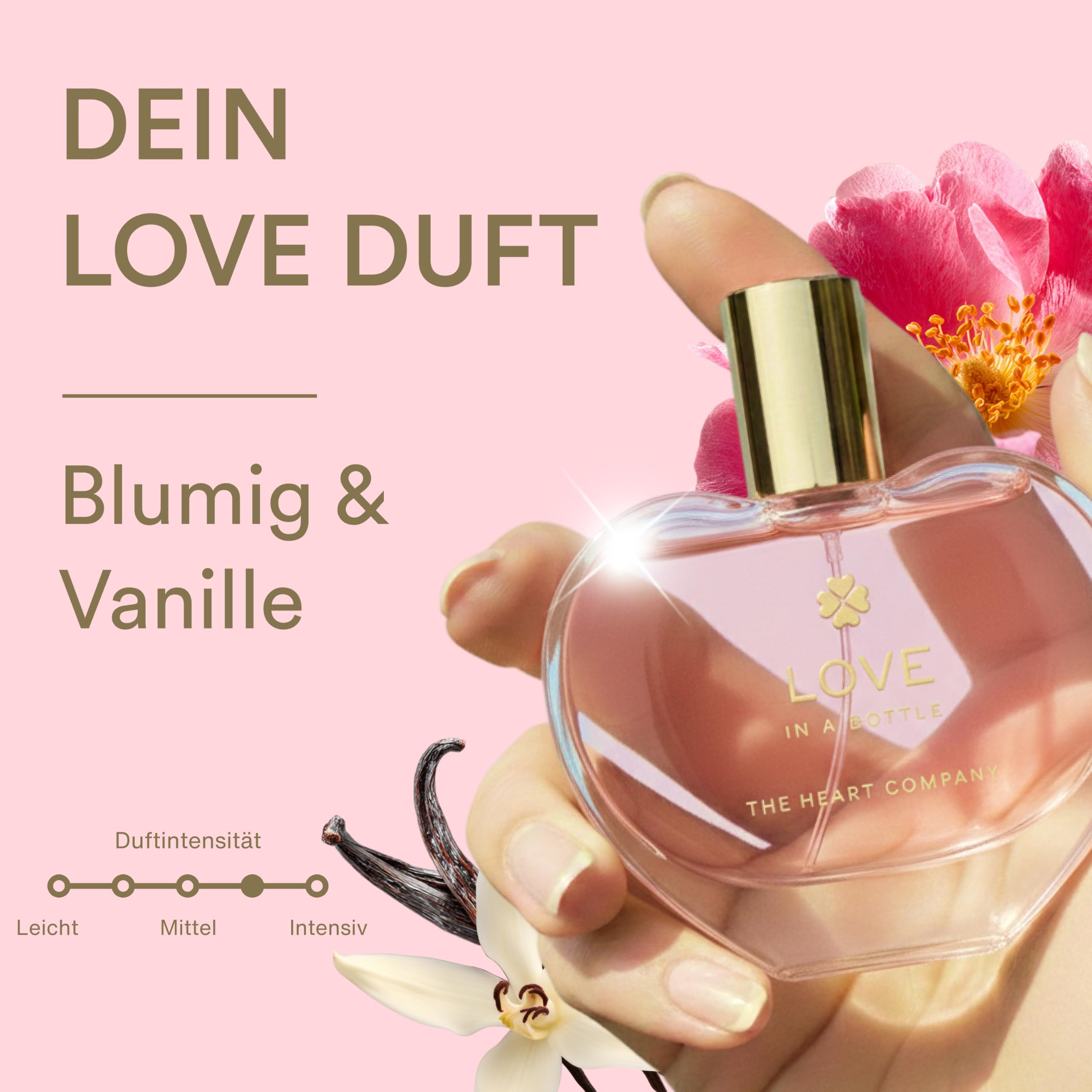LOVE in a bottle Parfüm Damen 75ml - Eau de Parfum Damen - Veganes Damenparfüm - Blumiger Duft mit Rose, Jasmin, Vanille & Moschus - Herzflakon als Geschenk für Frauen 2