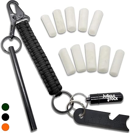 Amazon Com Jungle Stock Black 5 Inch Fire Starter Survival Kit 10 Cotton Tinder Firesteel Flint And Steel Striker Emergency Gear Bundle With Tinder Pod Black Sports Outdoors