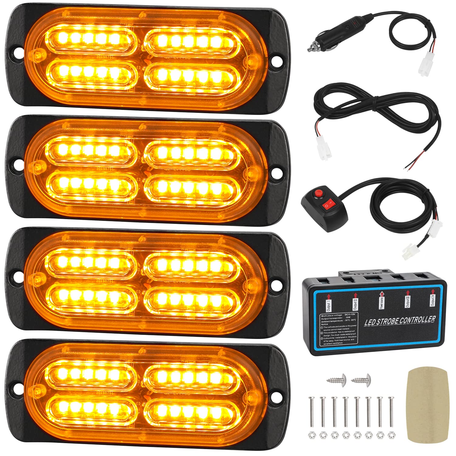Photo 1 of LINKITOM 4pcs Ultra Slim Sync Feature 24-LED Car Truck Surface Mount Emergency Hazard Warning Strobe light (Amber)