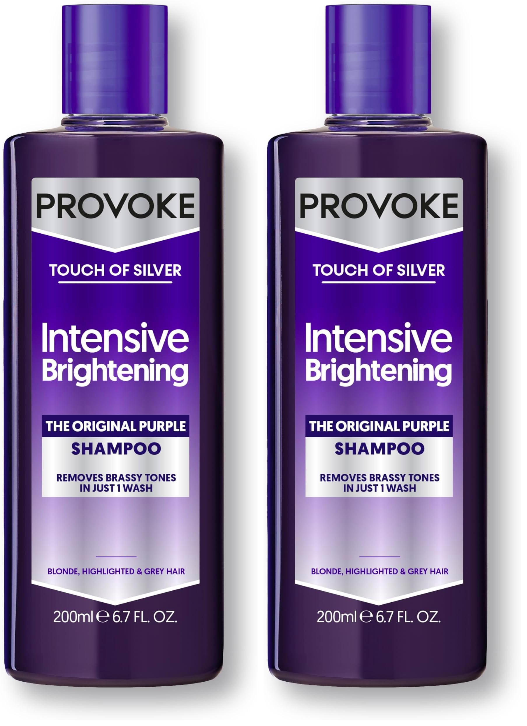 PROVOKE Touch Of Silver Brightening Purple Shampoo 200 ml, Neutralises Yellow and Orange tones, Formulated with Violet and Blue Pigments (Pack of 2)