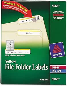 Amazon.com: Avery 5966 Permanent Filing Labels, 1/3 Cut, 1500/BX, Yellow: Furniture & Decor