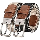 JASGOOD Reversible Elastic Braided Belt for Men, 1.34" Casual Woven Stretch Golf Belt for Jeans Shorts Pants