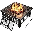 Devoko Outdoor Fire Pit, 32 Inch Firepit Table Metal Outdoor Fireplaces with Waterproof Cover for Outside Patio Camping (Bronze)