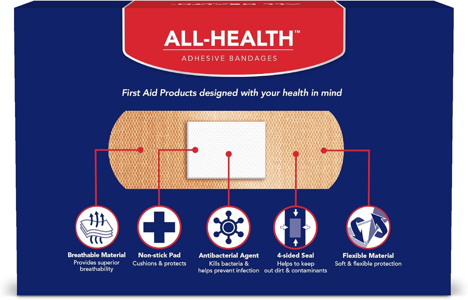 All Health Antibacterial Fabric Adhesive Bandages, 1 in x 3 in, 200 ct | Helps Prevent Infection, Flexible Protection for First Aid and Wound Care: Health & Personal Care